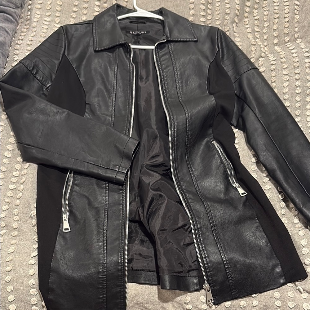 Baccini Black Leather Jacket Genuine Leather Fitted
